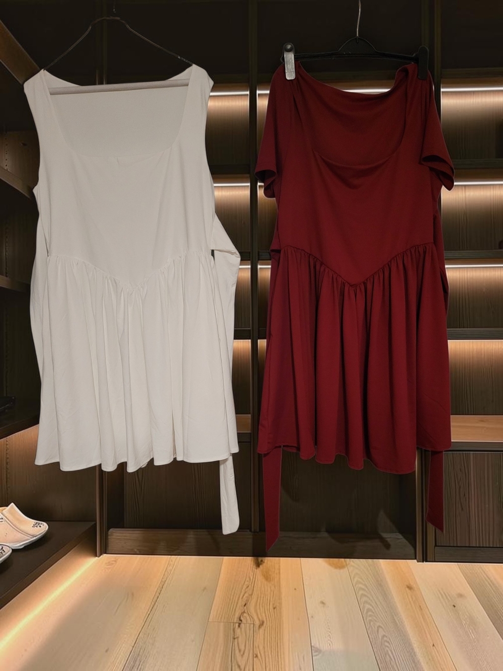Others Follow White and Burgundy Peplum Maxi Dress Duo